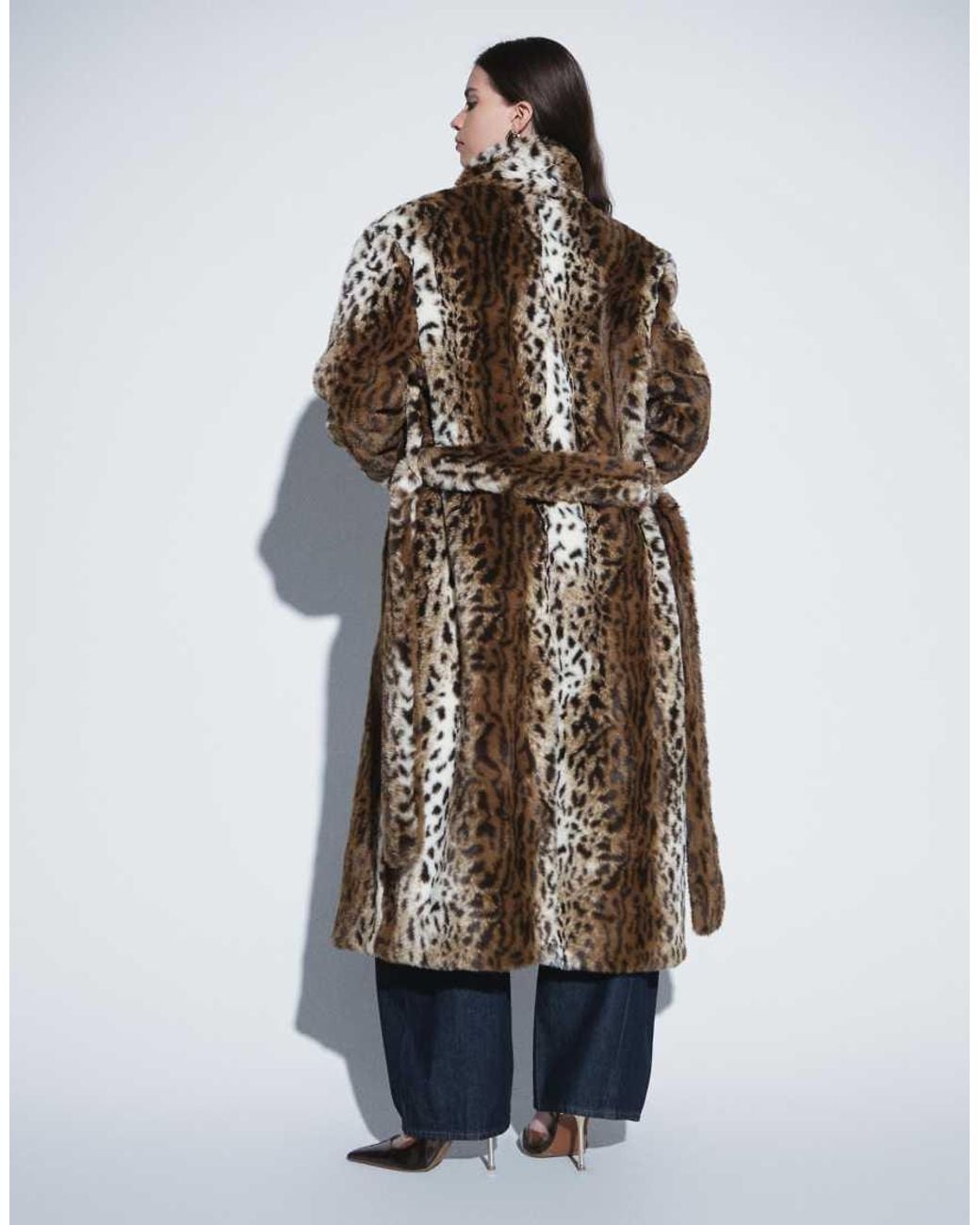 ASOS Metallic Longline Belted Faux Fur Coat