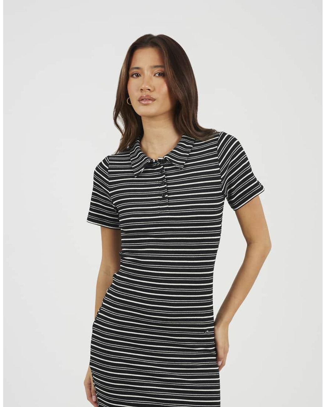 Brave Soul Blue Striped Collared Maxi Dress With Split Detail
