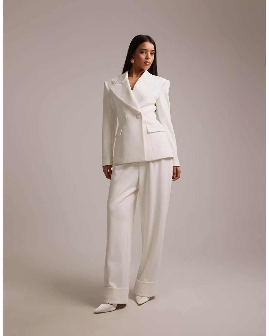 Wanderdoll Natural Charlotte Bridal Oversized Lapel Cinch Waist Blazer Co-ord