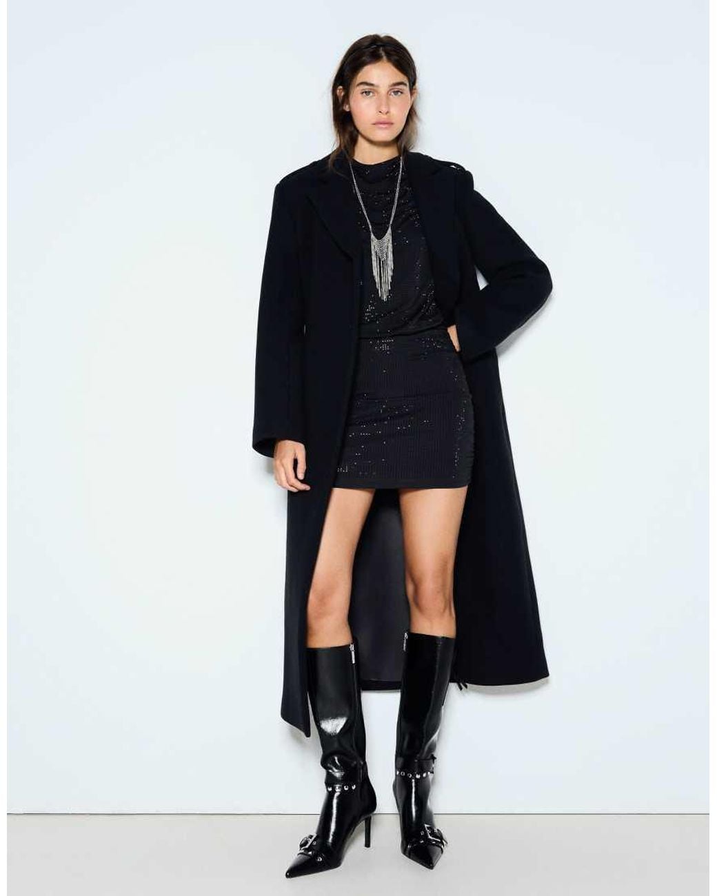 Bershka Blue Fitted Mini Dress With Gathered Detail And Rhinestones
