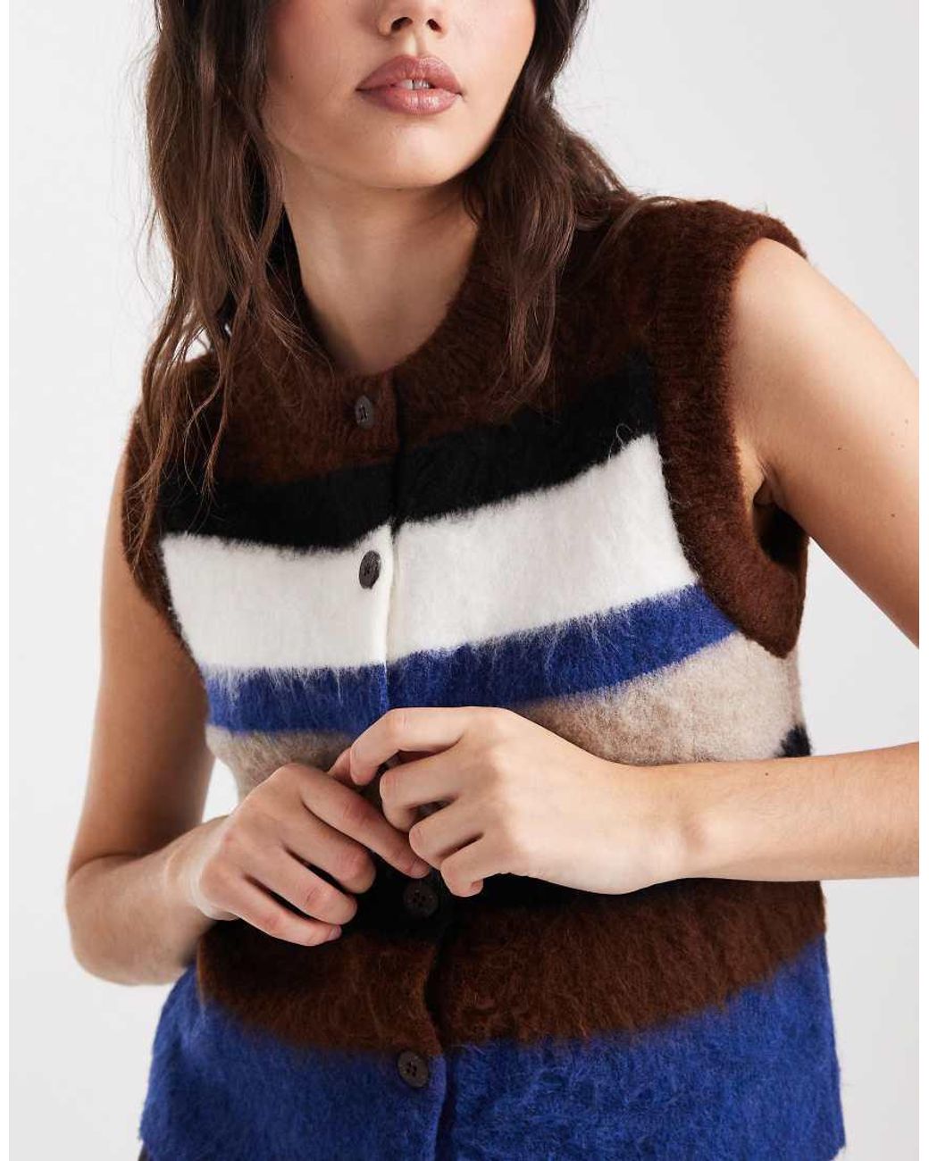 New Look Brown Stripe Brushed Knitted Waistcoat