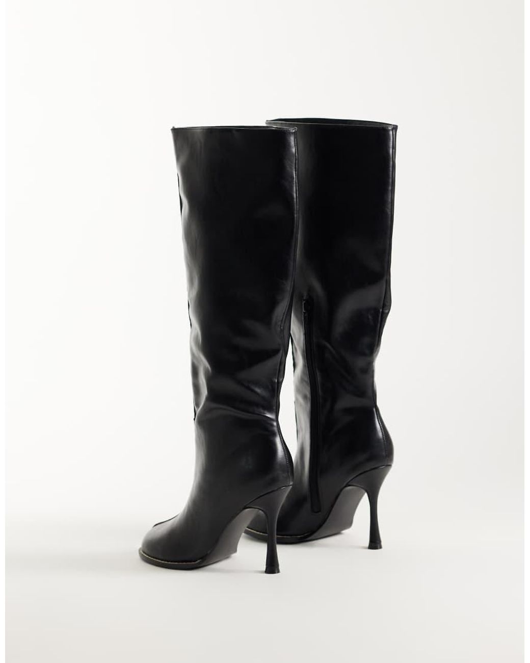Public Desire Black Tokyo Round Toe Heeled Knee Boots