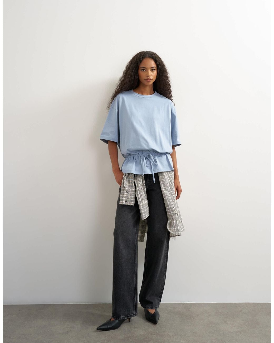 TOPSHOP Blue Tie Waist Tee