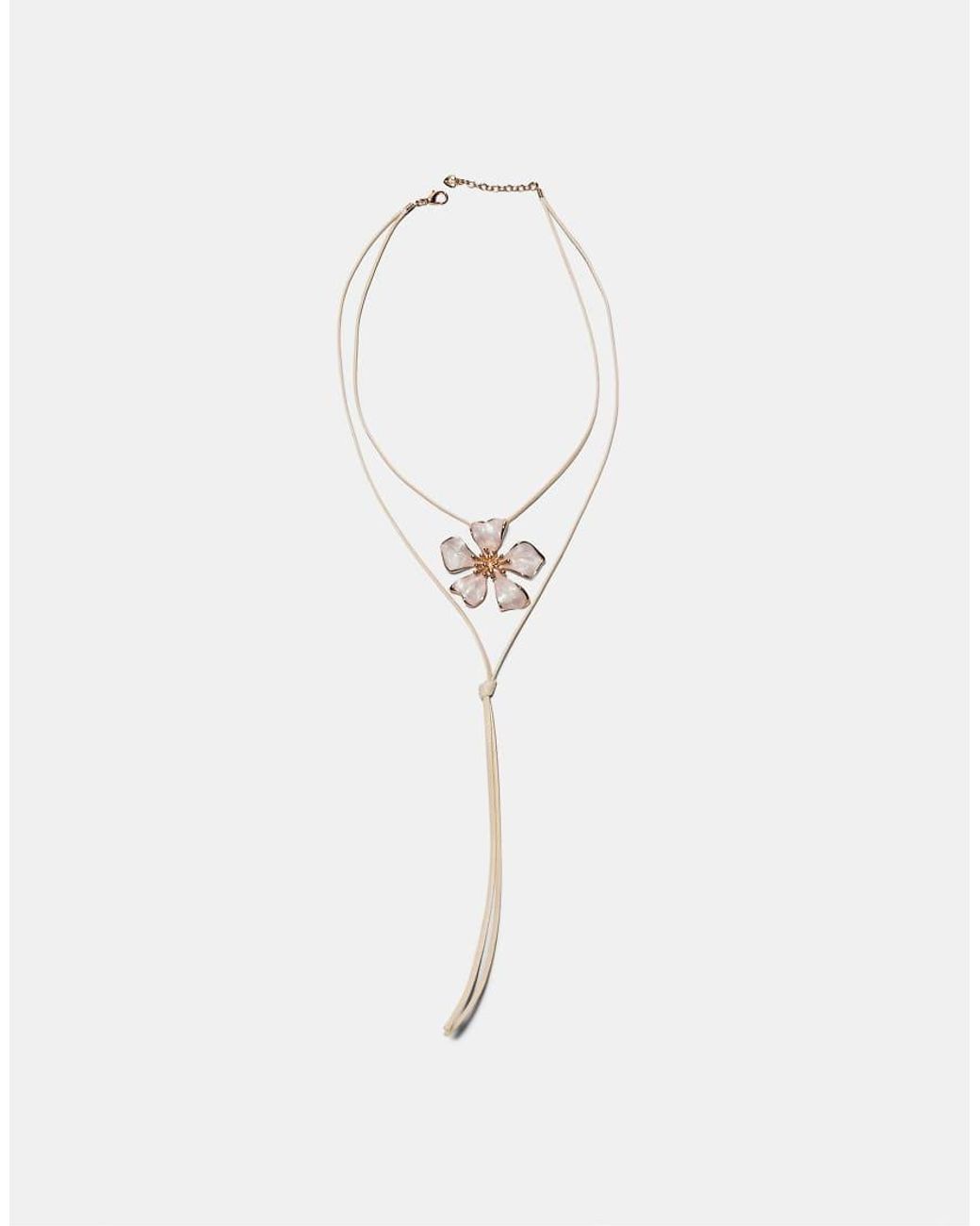 Stradivarius White Floral Cord Necklace