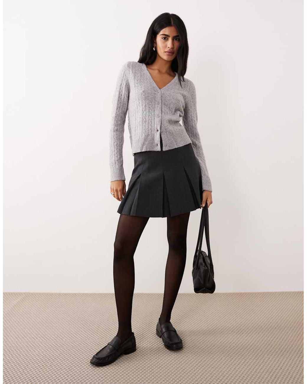 Mango Gray Cable Knit V-neck Cardigan