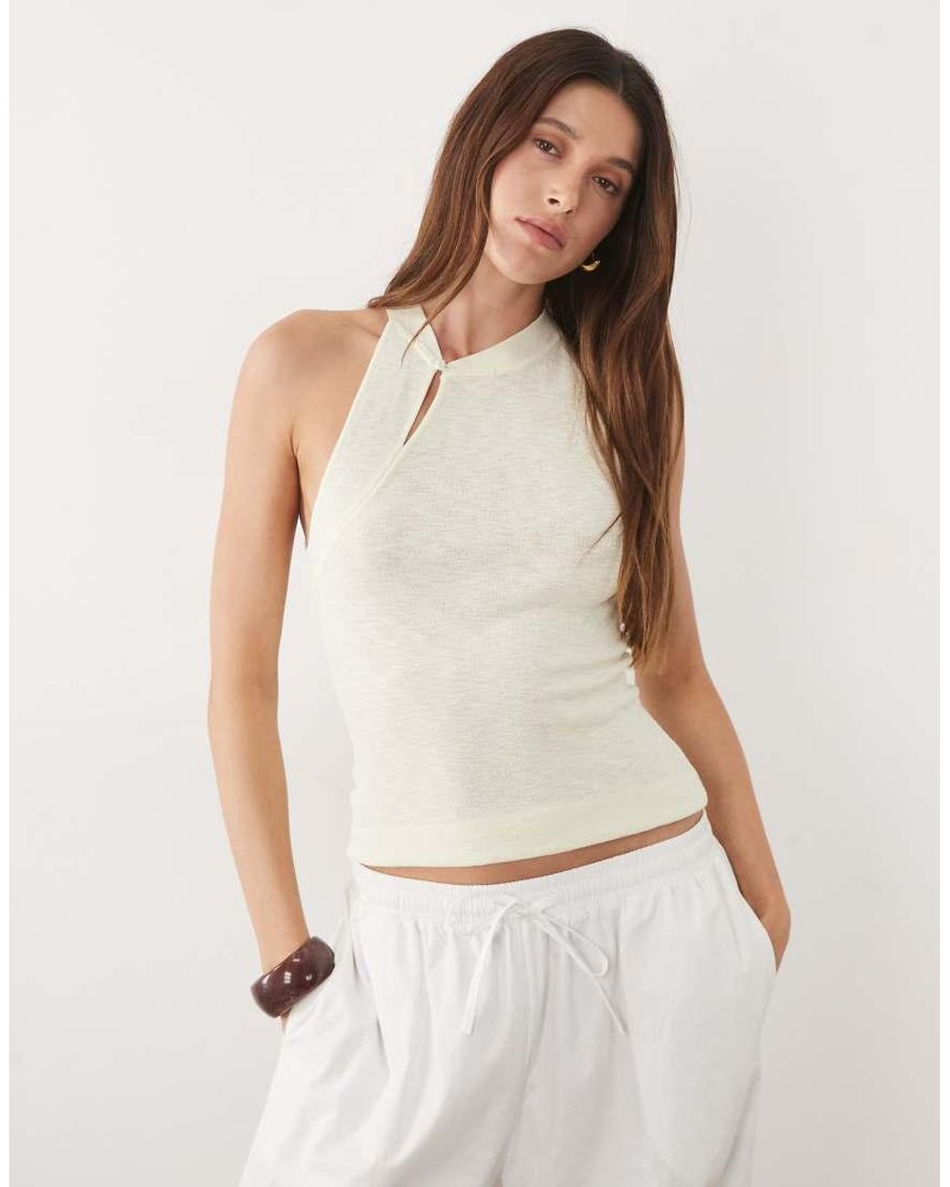 Mango Natural Knitted Button Detail Sleeveless Top