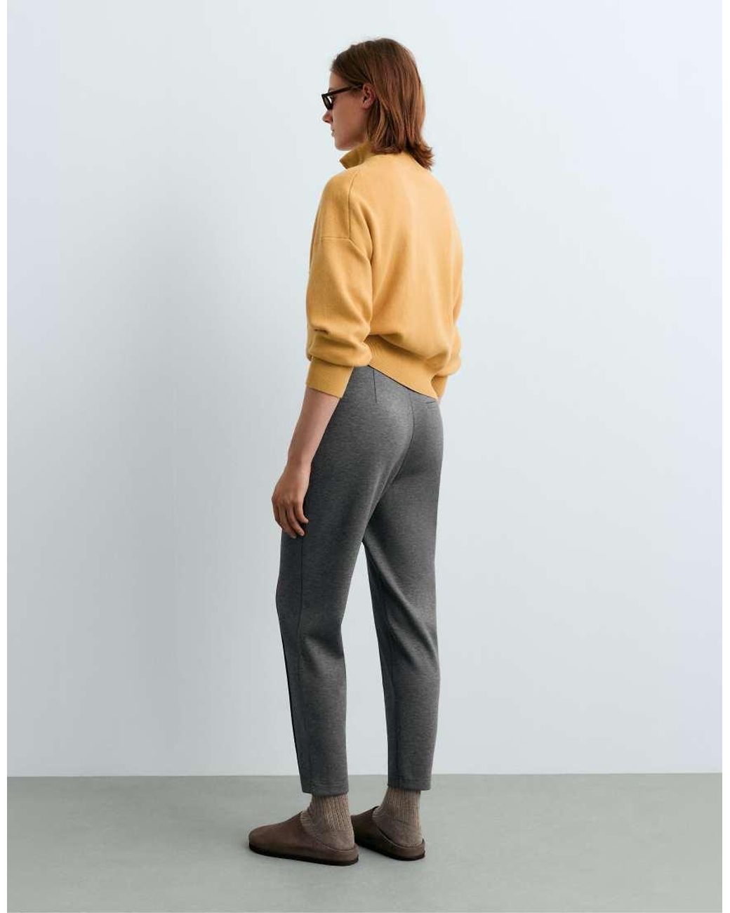 Oysho Gray Piqué Cotton Seam Detail Trousers