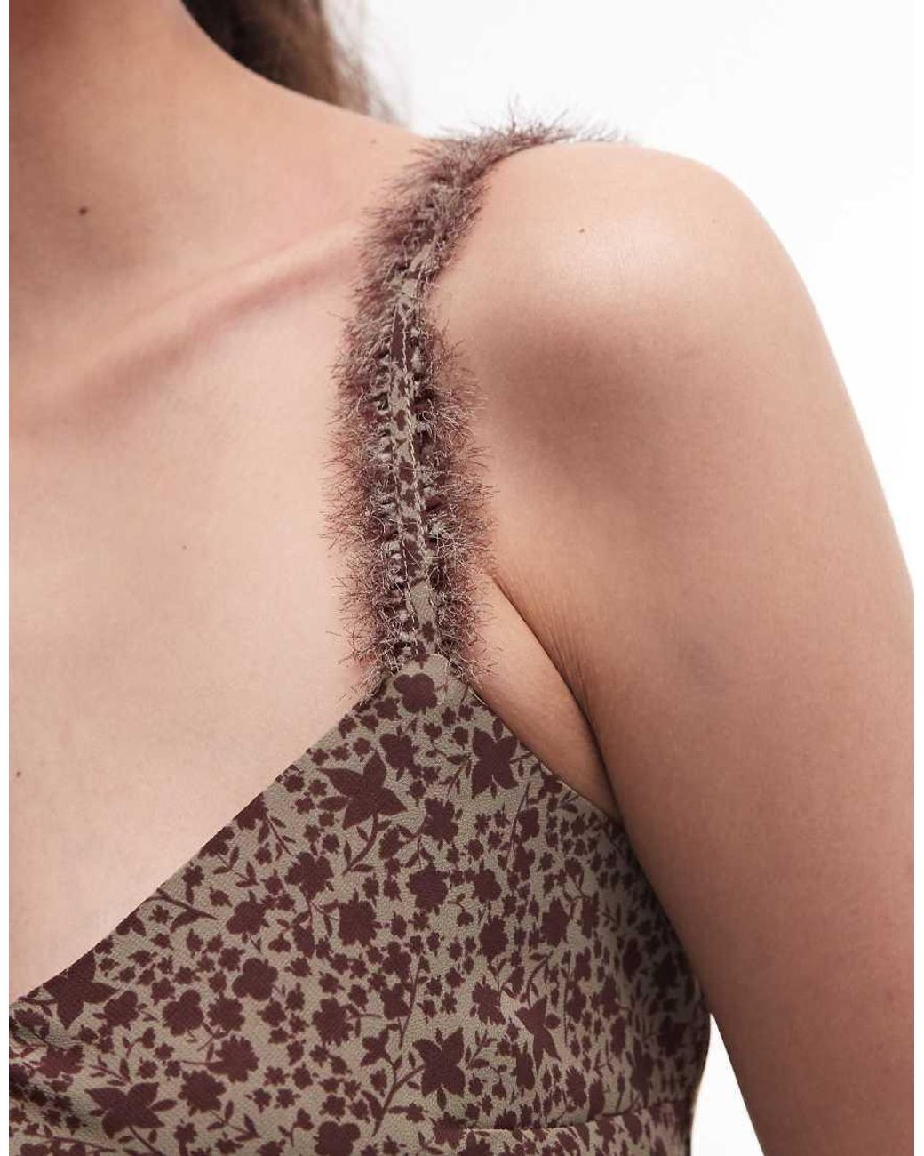 Monki Brown Asymmetric Ruffle Chiffon Mini Dress