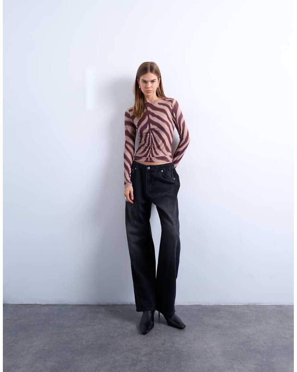 TOPSHOP Multicolor Microfibre Long Sleeve Zebra Print Top