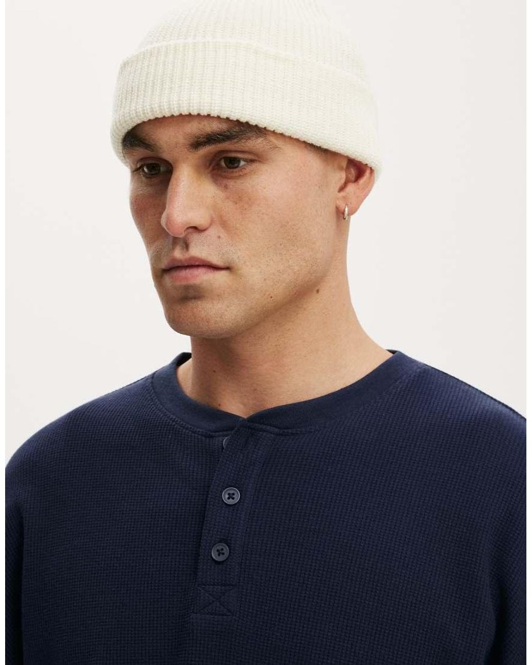 Cotton On Natural Heavy Knit Beanie for men