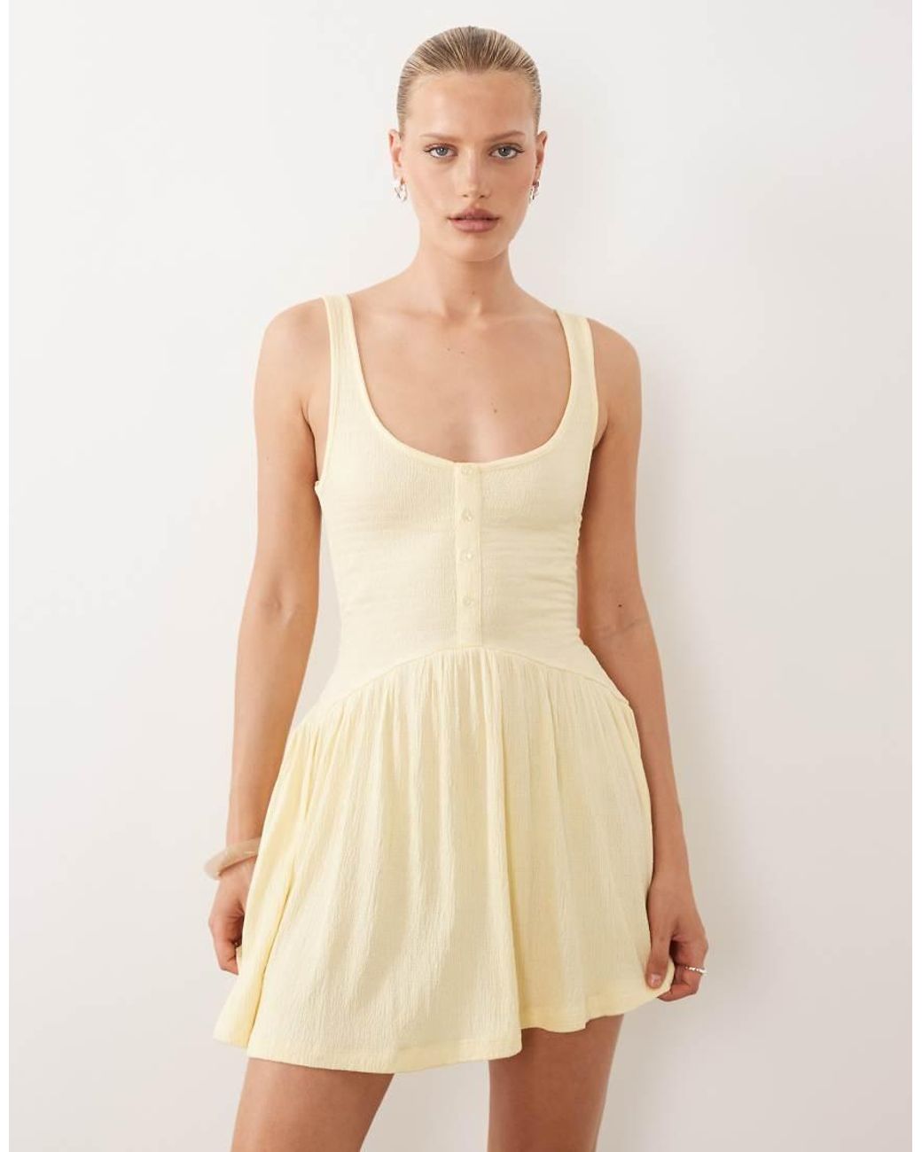 ASOS Natural Crinkle Button Through Mini Dress