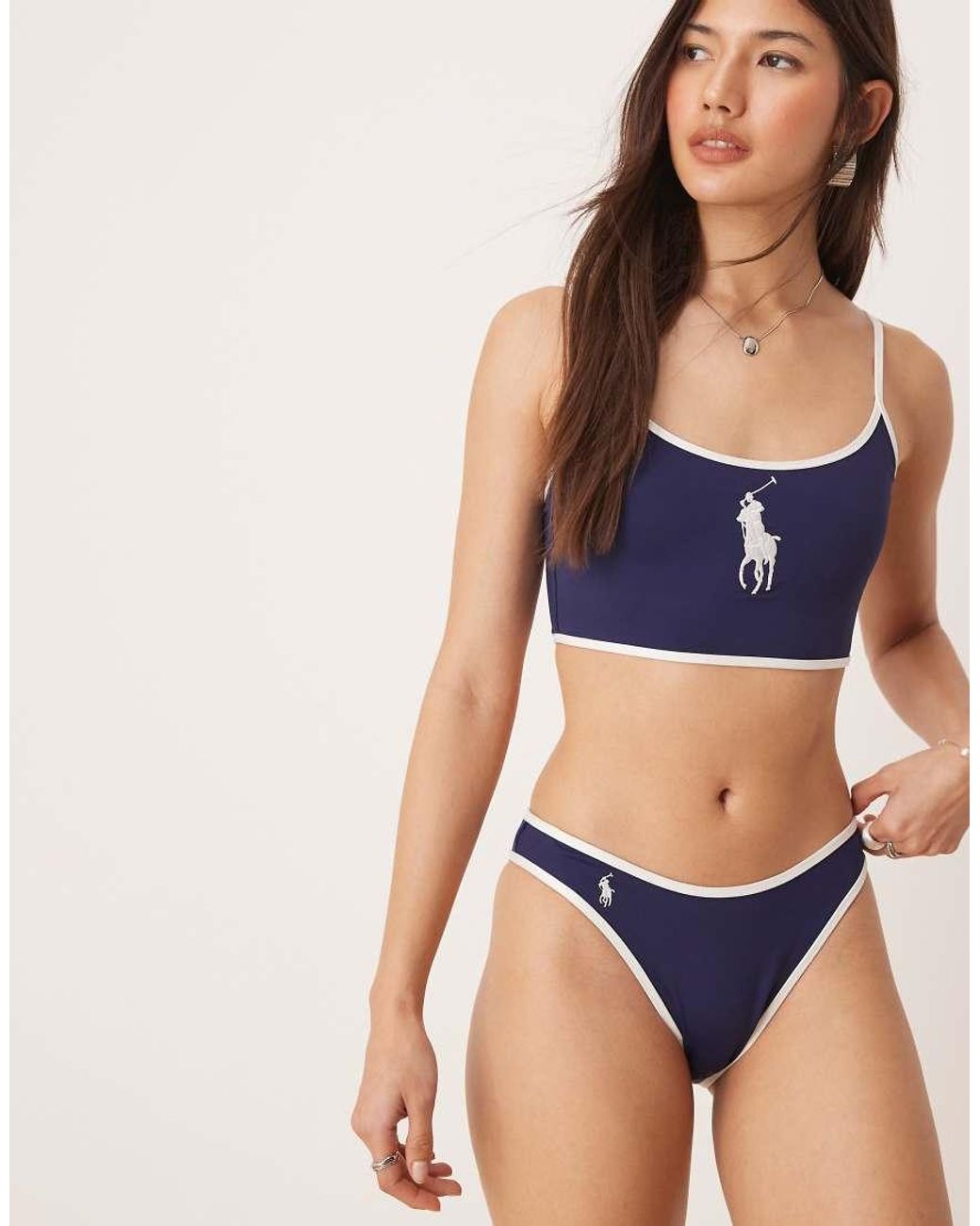 Polo Ralph Lauren Blue Logo Icons High Leg Scoop Bikini Bottom