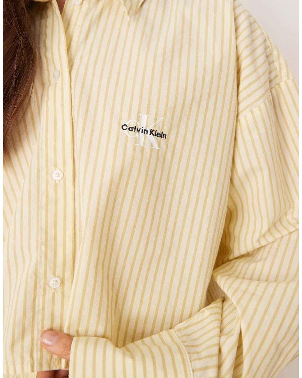 Calvin Klein Natural Cropped Poplin Shirt Co-ord