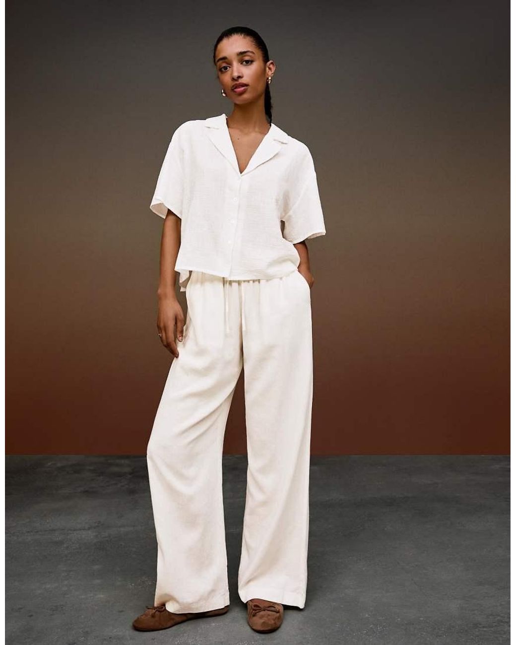 Bershka White Rustic Short Sleeve Shirt