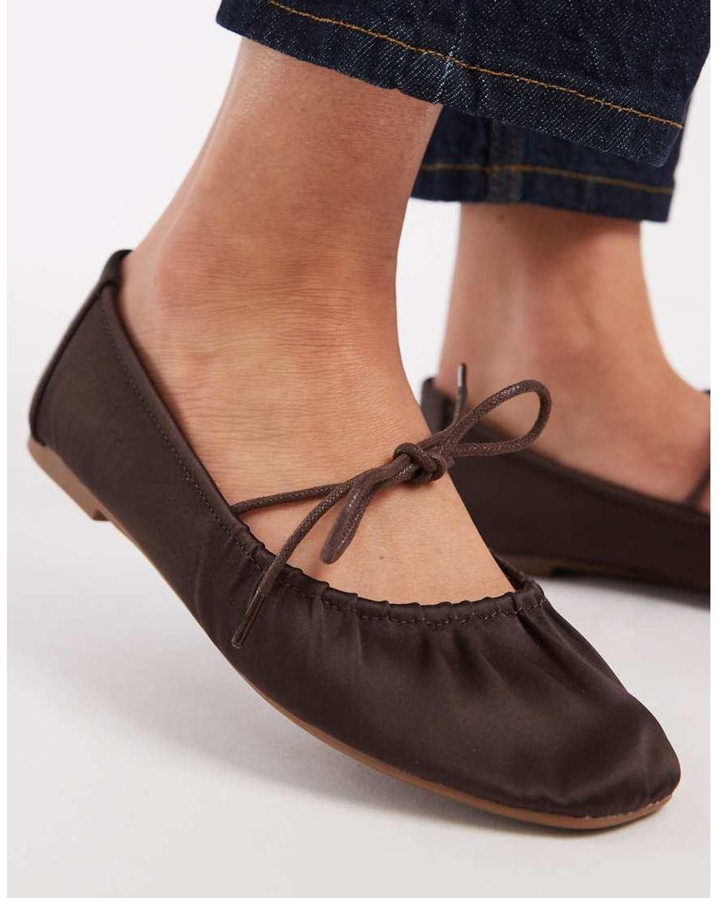SEQWL Wide Fit Black Seqwl Iris Wide Fit Tie Detail Ruched Ballet Flats