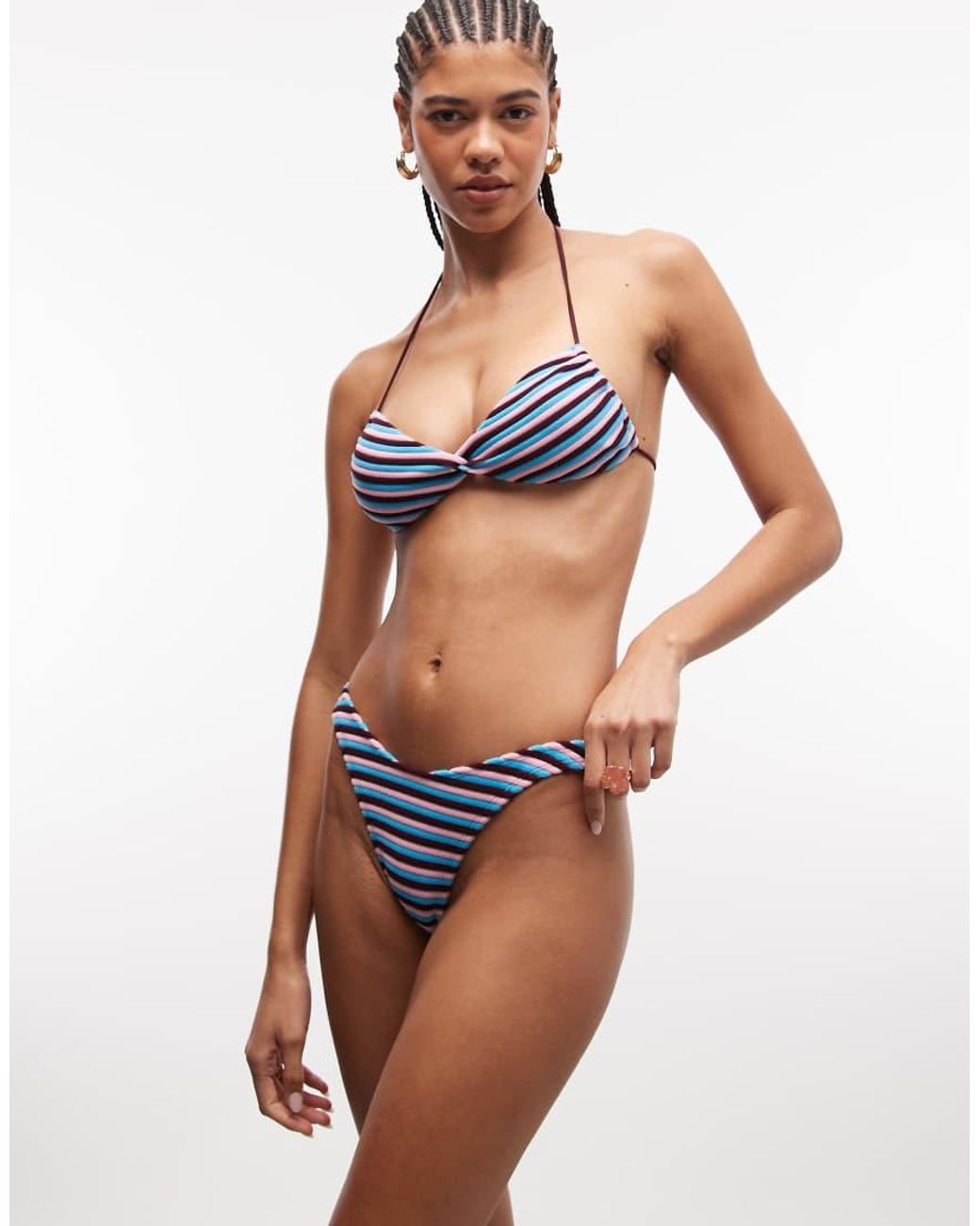 ASOS Tori Badstof Brazilian Bikinislip Met Hoge Beenuitsnijding in het Multicolor