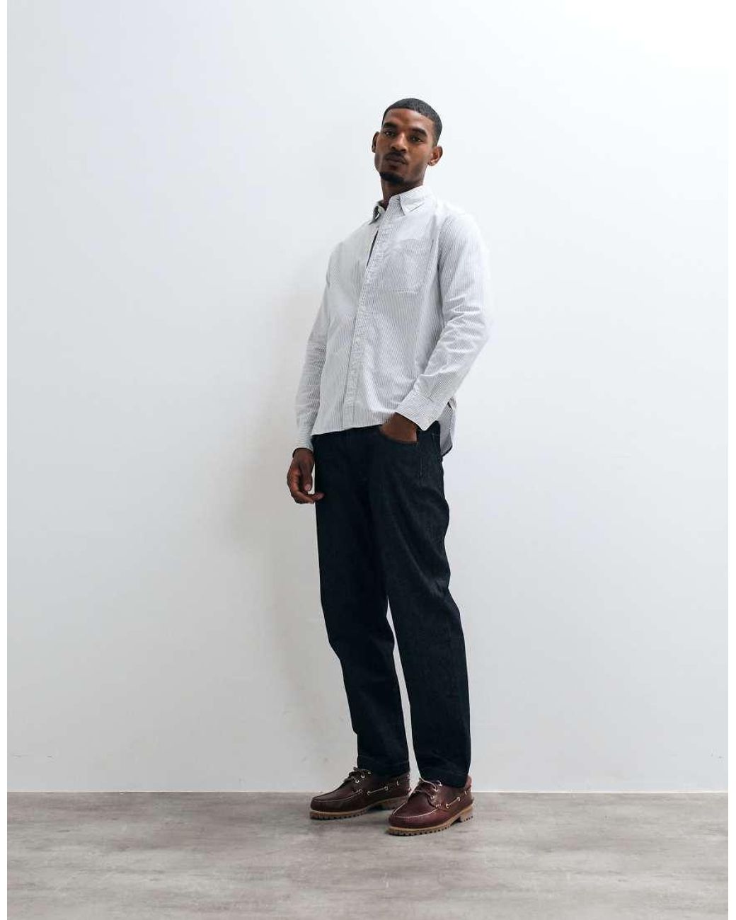 Barbour White Authentic Oxford Long Sleeve Stripe Shirt for men