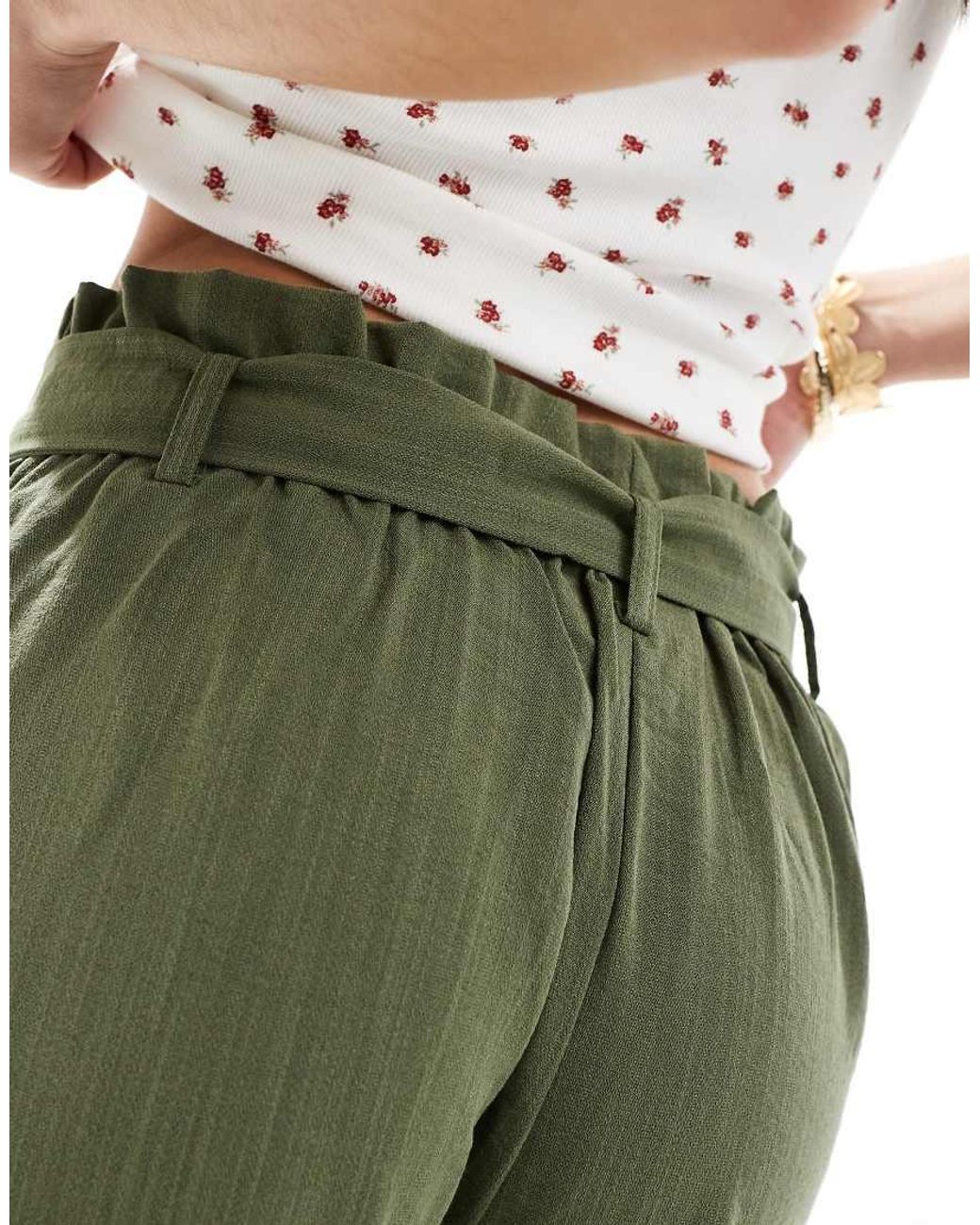 ONLY Green Tie Waist Wide Leg Trousers
