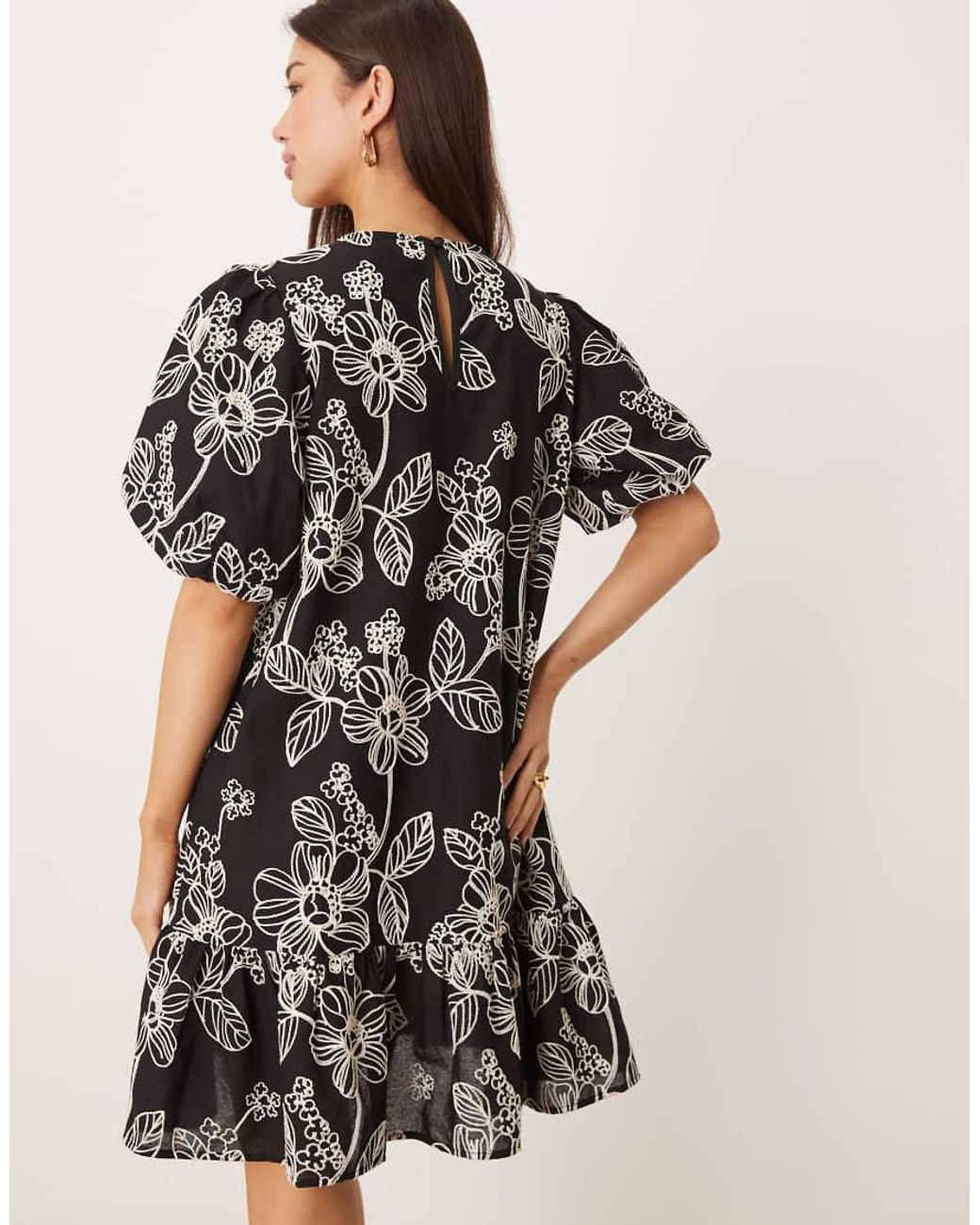 Lovedrobe Natural Embroidered Short Sleeve Swing Mini Dress