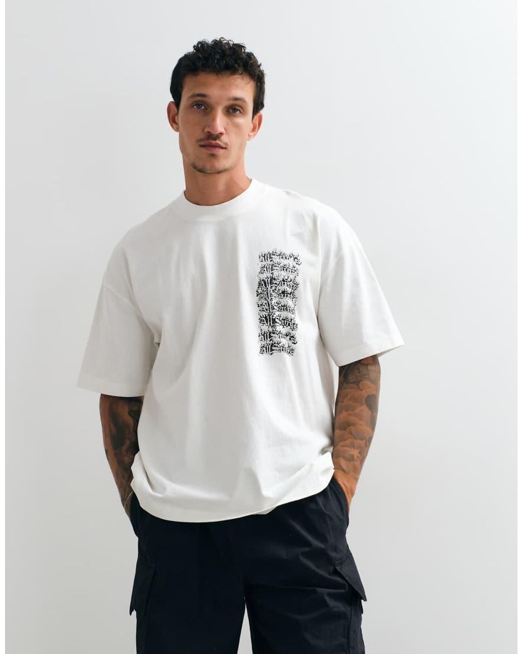AllSaints White Repeat Short Sleeve Graphic Logo T-shirt With Back Print for men