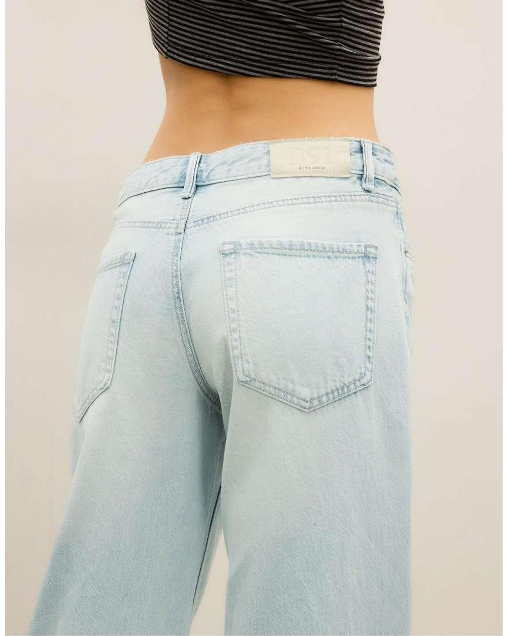 Stradivarius Blue D91 Low-rise Wide-leg Jeans