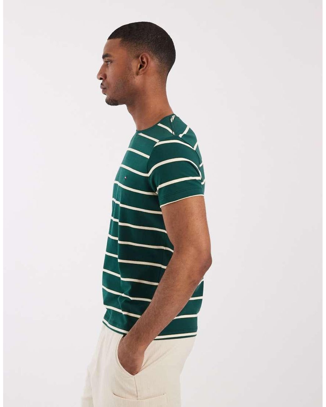 Tommy Hilfiger Green Stripe Slim Fit T-Shirt for men
