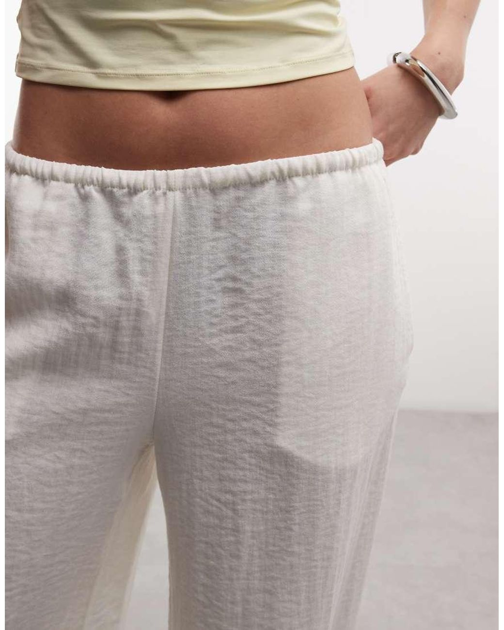 Weekday White Pull On Wide Leg Crinkle Trousers