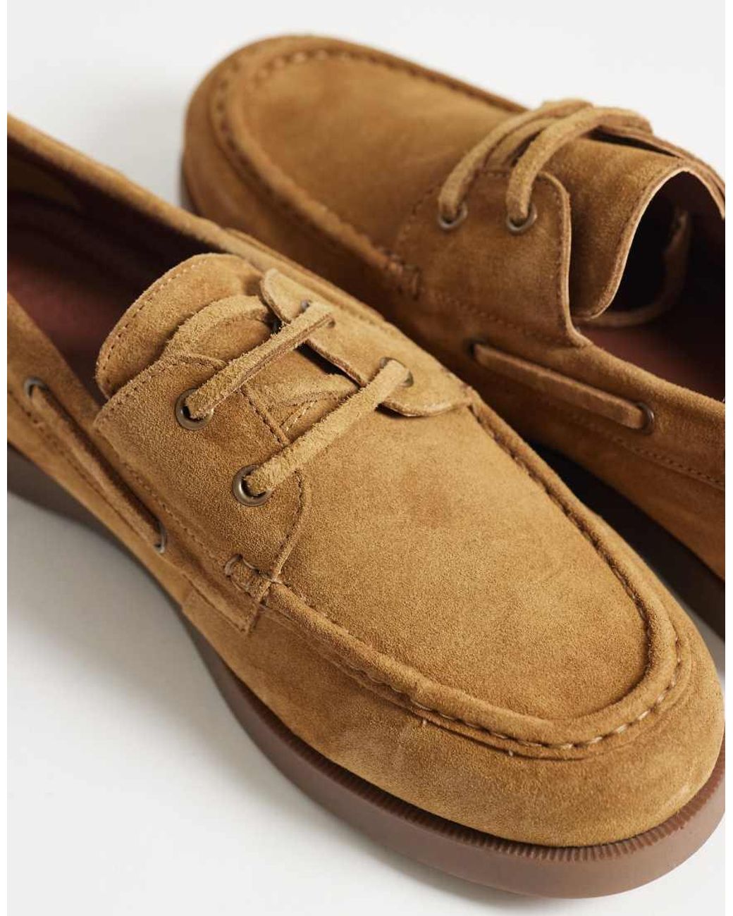 ASOS White Lace Up Boat Shoe With Gum Sole for men
