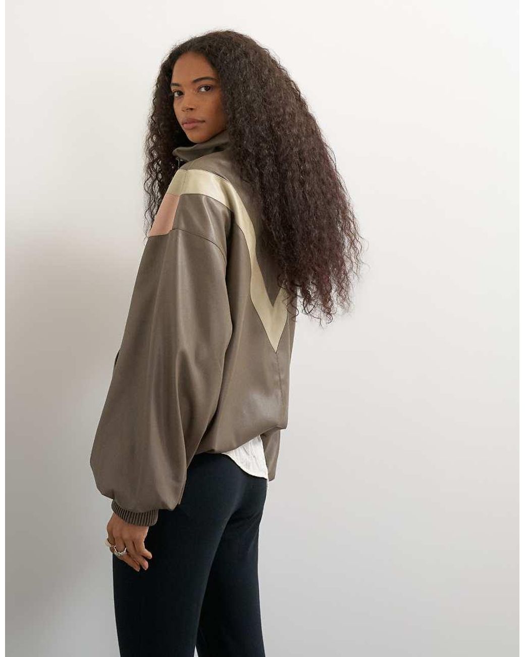 TOPSHOP Black Colour Block Leather Look Track Jacket
