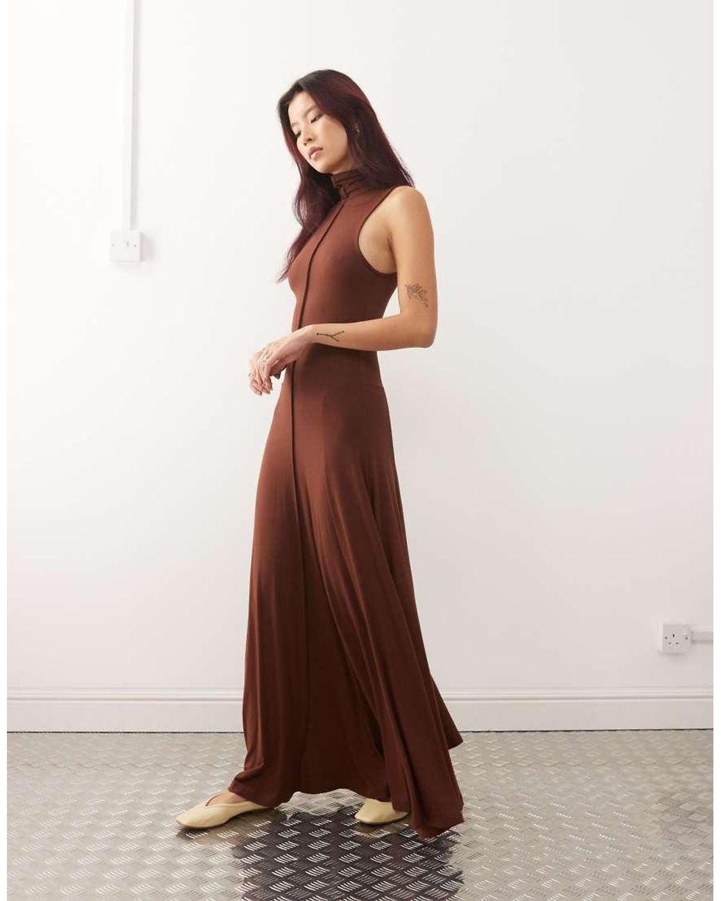 lime green dress BABARONI Chiffon Bridesmaid Dresses One Shoulder Floor Nude Ruched Button Front Tie-Up Neck Size:38/30