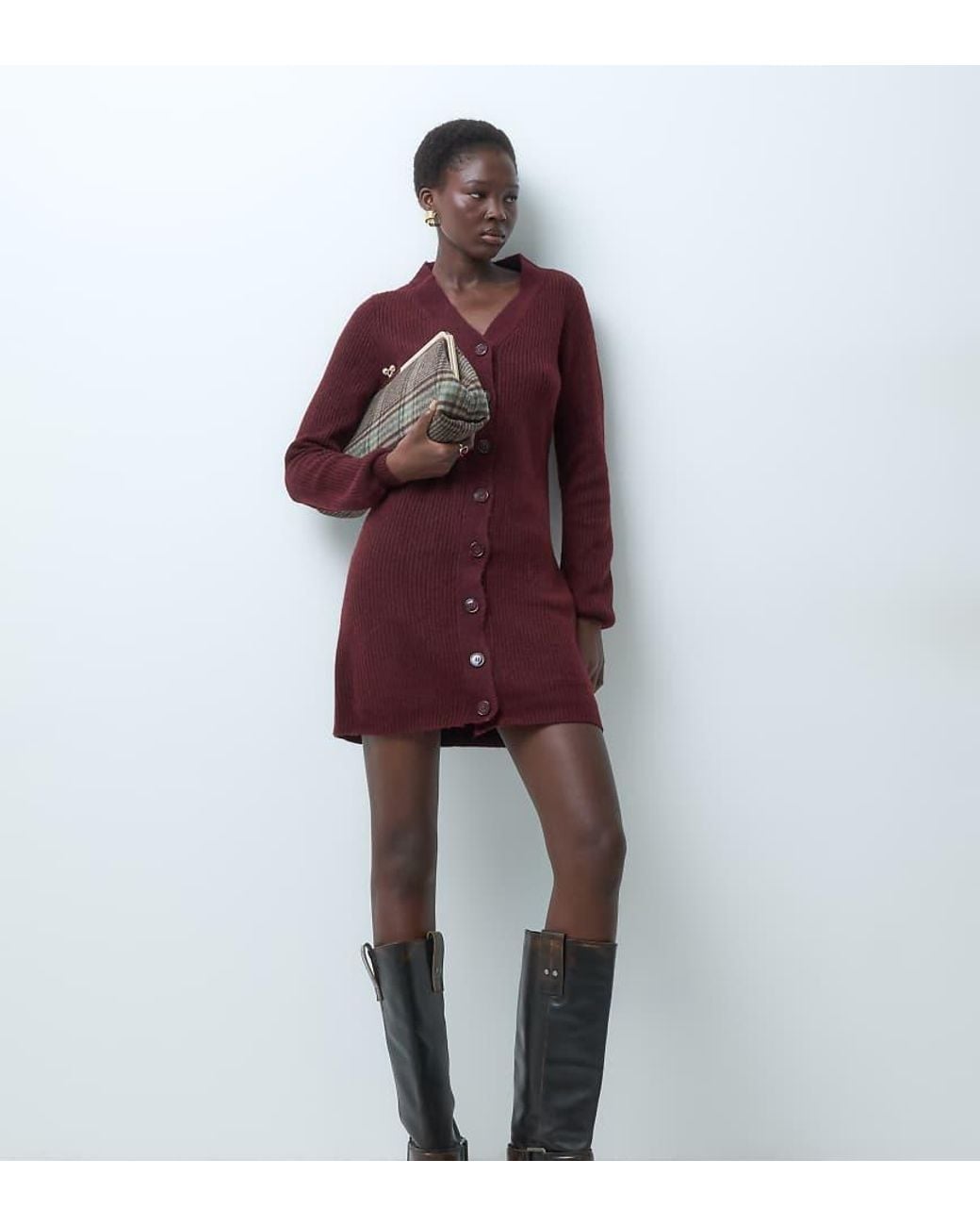 Vero Moda Red Button Front Balloon Sleeve Knitted Mini Dress