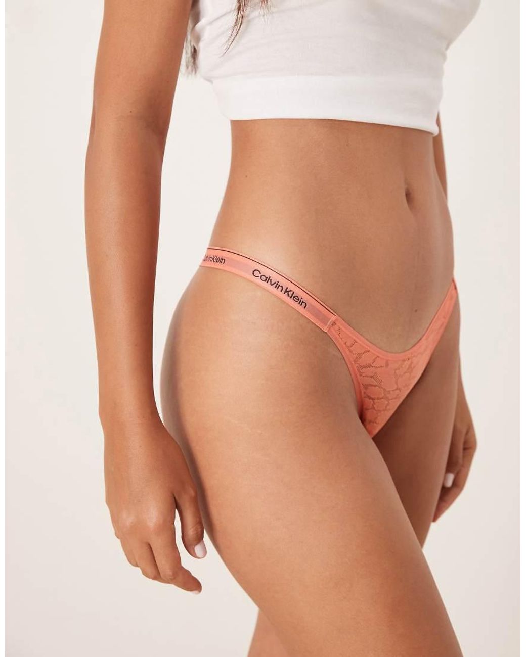 Calvin Klein Brown Icon Lace Dipped Thong
