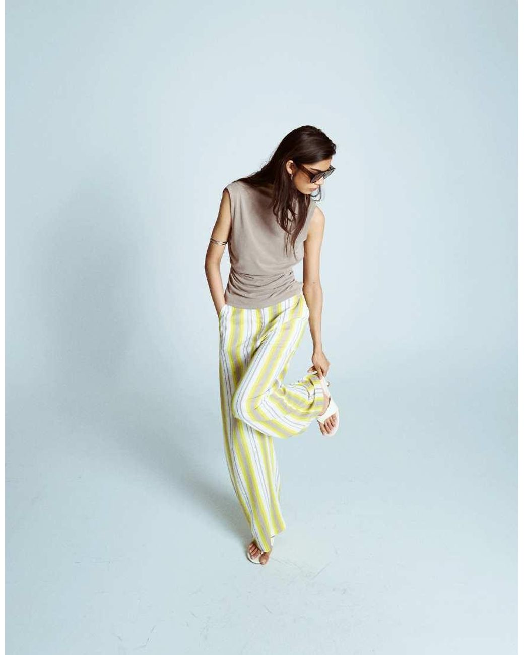 TOPSHOP Blue No Waistband Linen Slouch Trouser