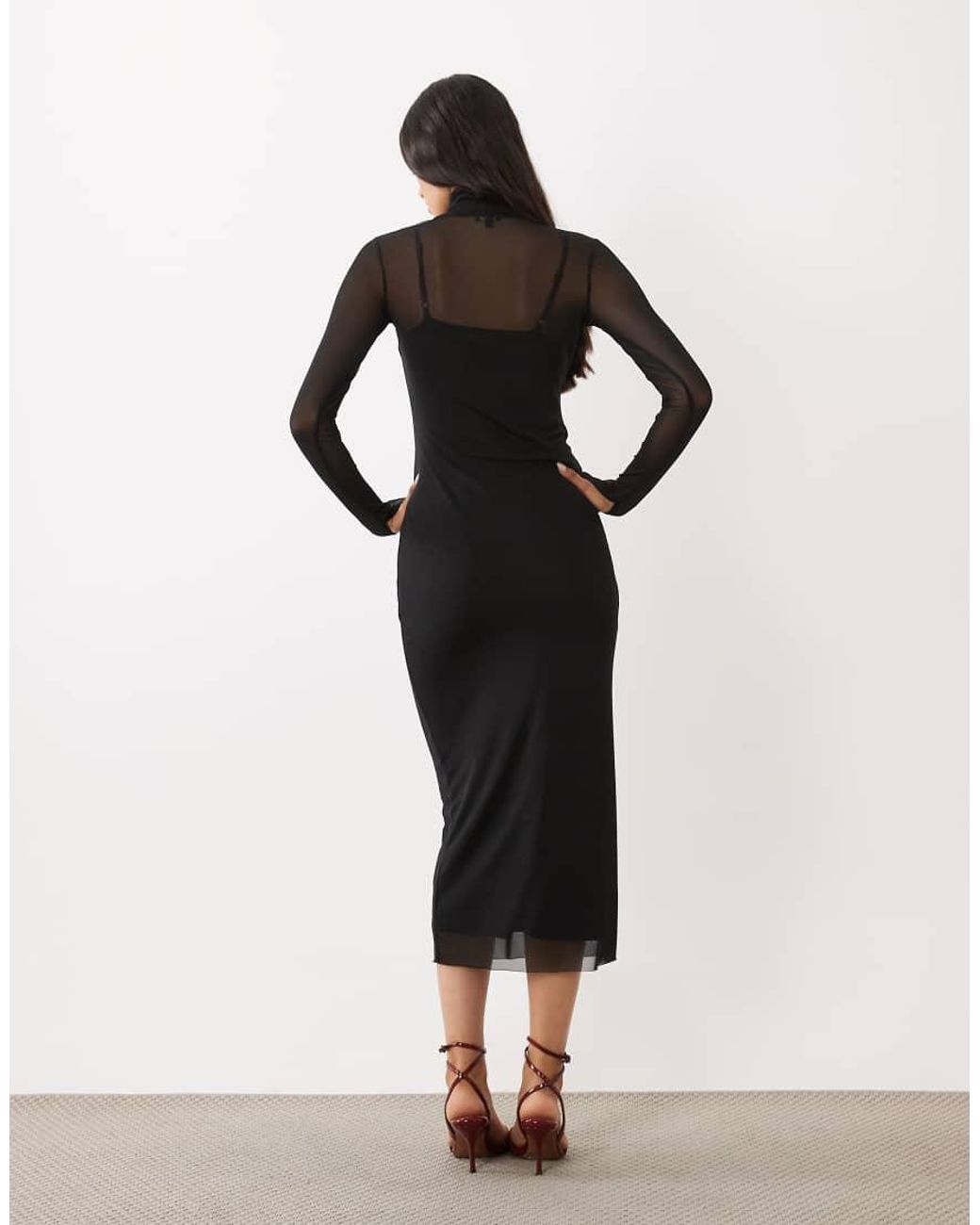 AFRM Black Shailene Mesh Turtleneck Cami Lining Bodycon Midi Dress
