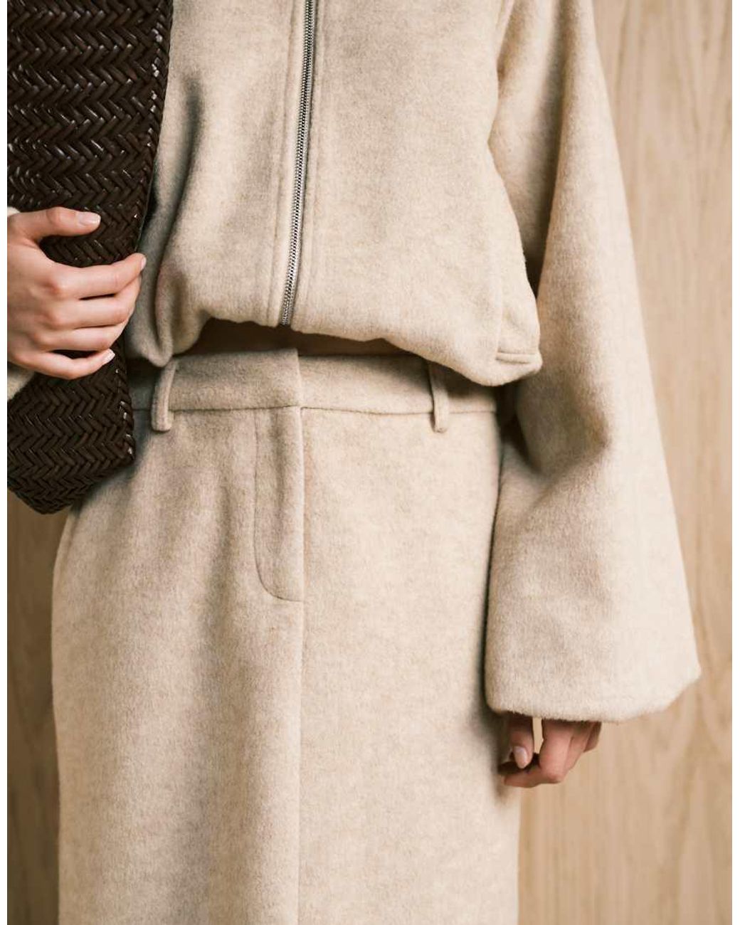 4th & Reckless Maxirok Van Wolmix Met Split Achter in het Natural