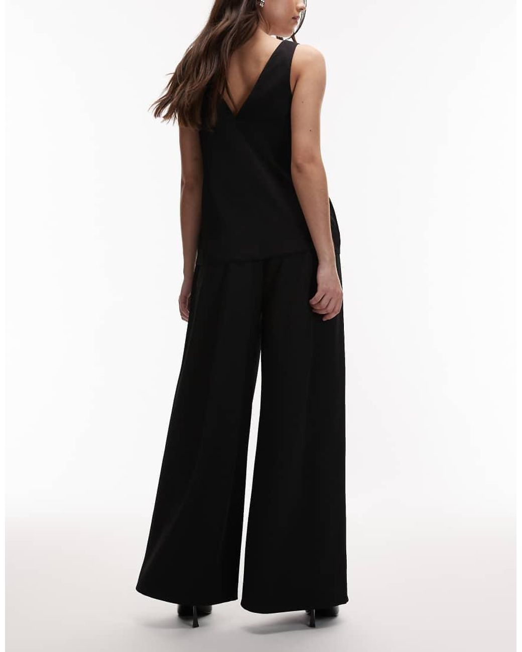 ASOS Black Slinky Twill Super Wide Leg Trousers With Tie Waist