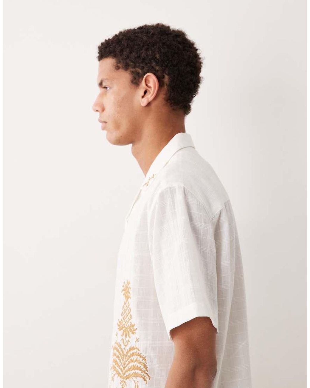 ASOS White Relaxed Textured Shirt With Embroidery for men