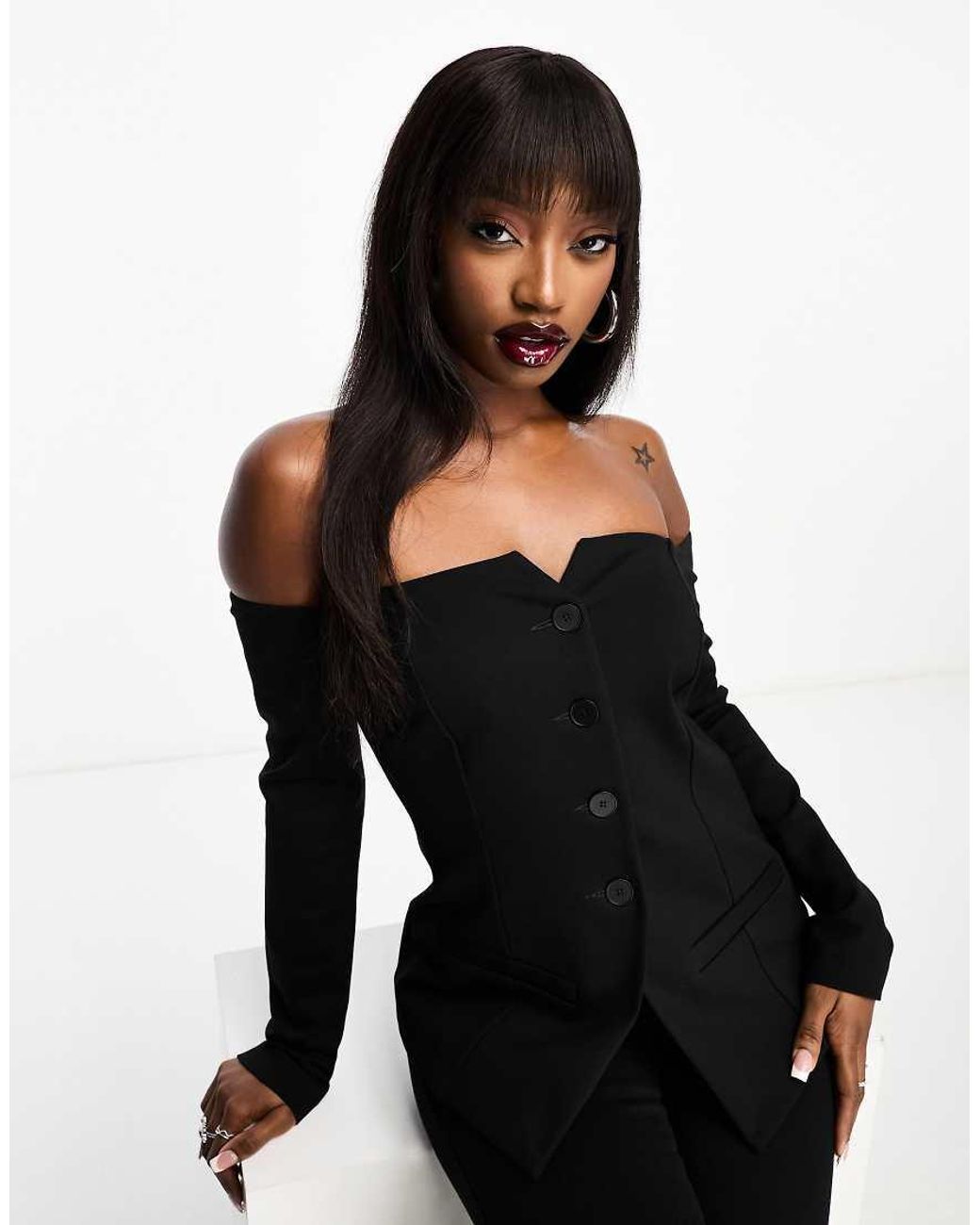 black fitted bardot top