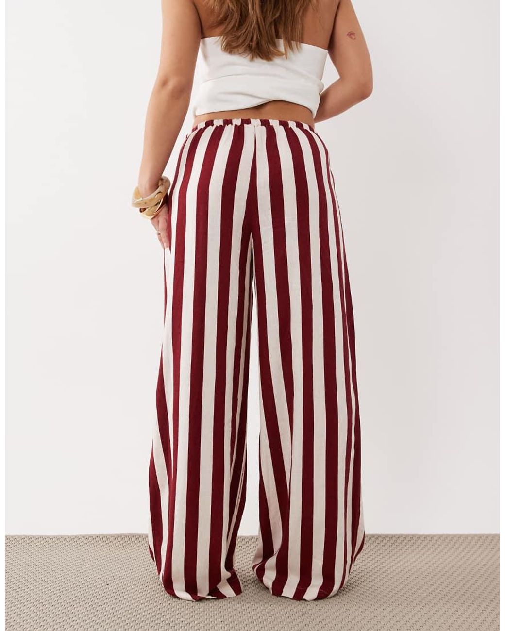 Nobody's Child Petite White Reese Linen Blend Drawstring Wide Leg Pants