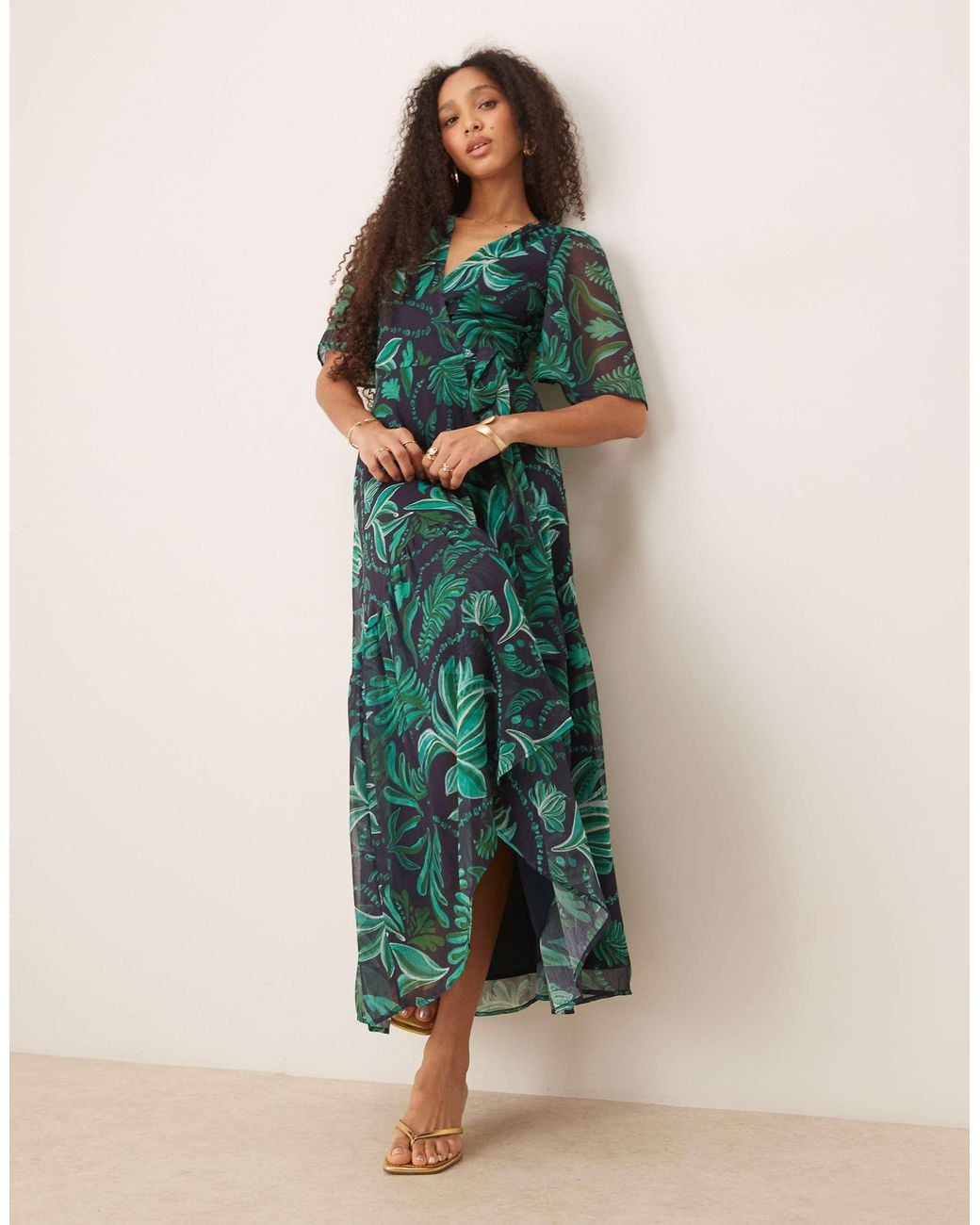 hope and ivy green floral dress Hope & Ivy Margaret Green Scenic Dress