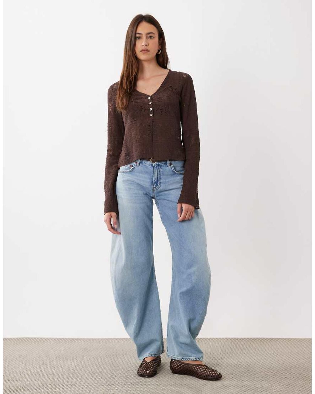 ASOS Brown Long Sleeve Crochet Top
