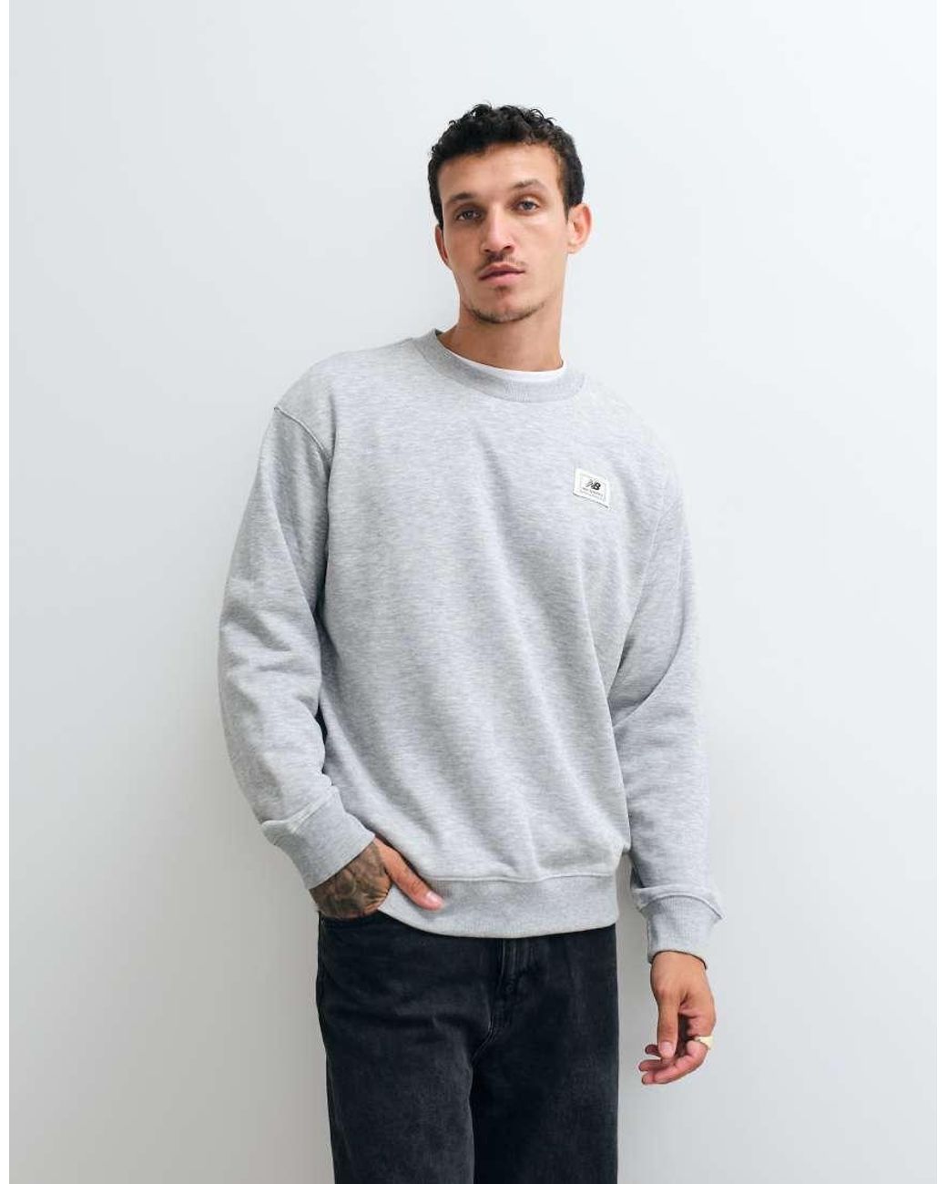 New Balance Gray Woven Label Graphic Sweatshirt for men