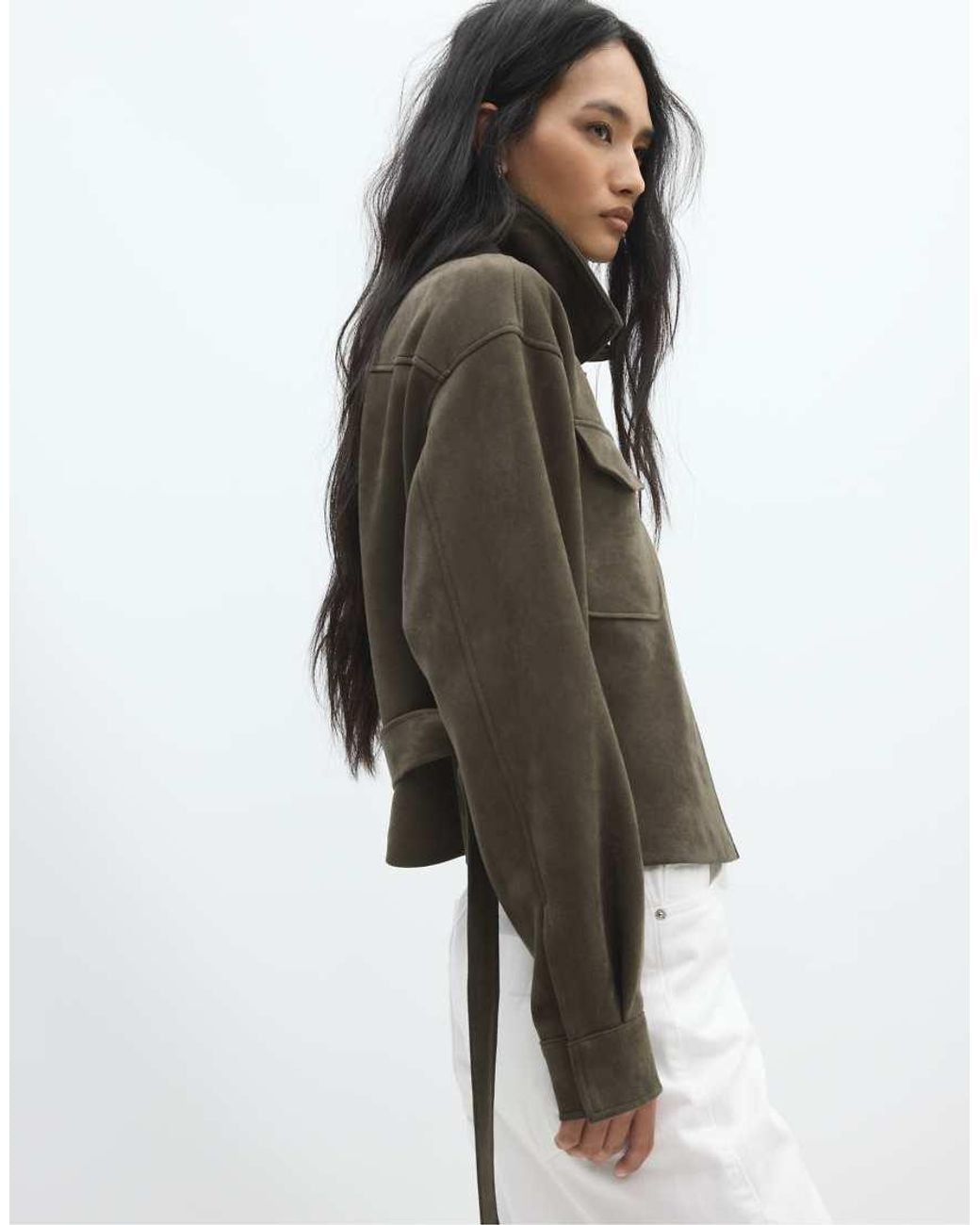 Stradivarius White Cropped Faux Suede Jacket
