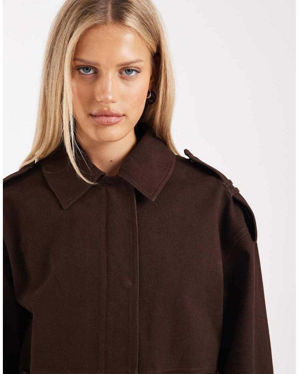 4th & Reckless Brown Cotton Rich Buckle Detail Zip Through Harrington Jacket Co-ord