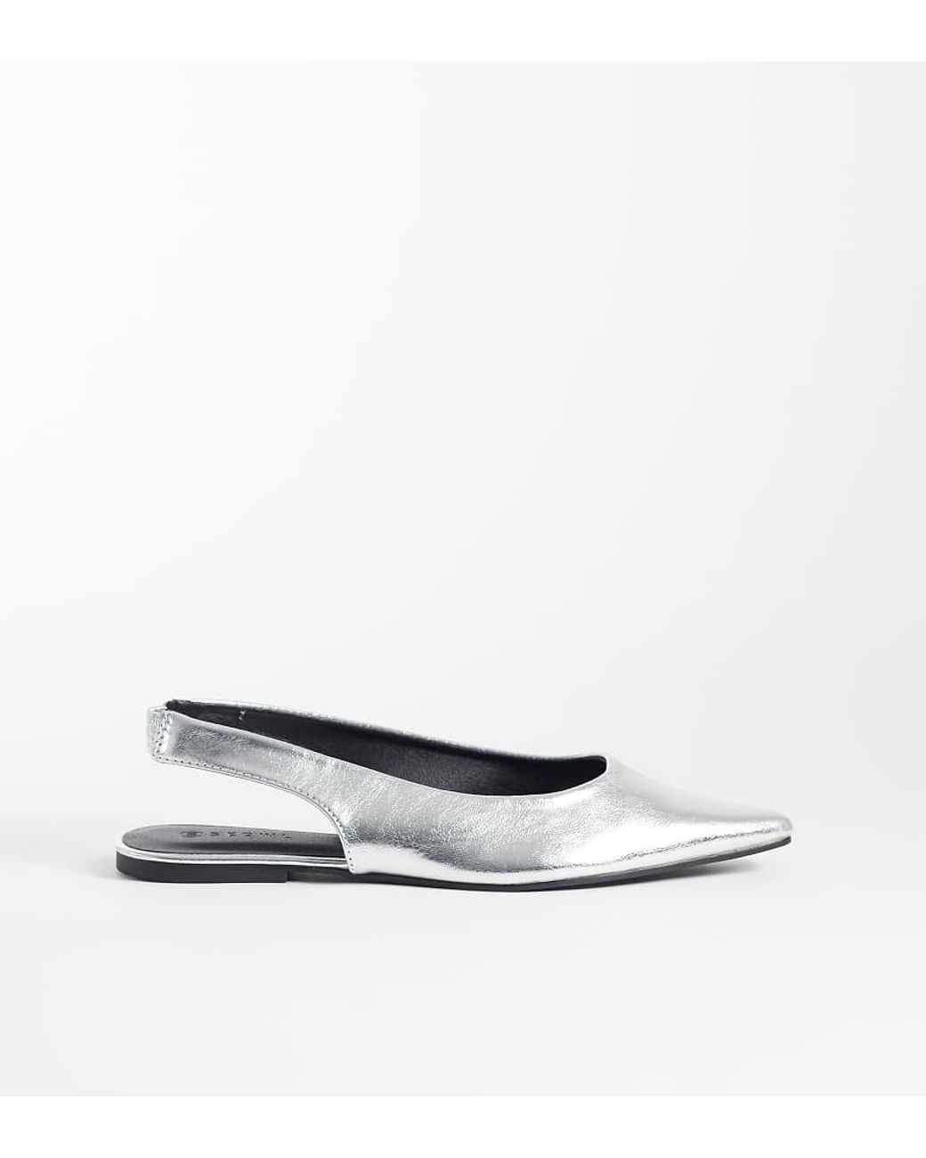 SEQWL Wide Fit White Scar Sling Back Pointed Ballet Flats