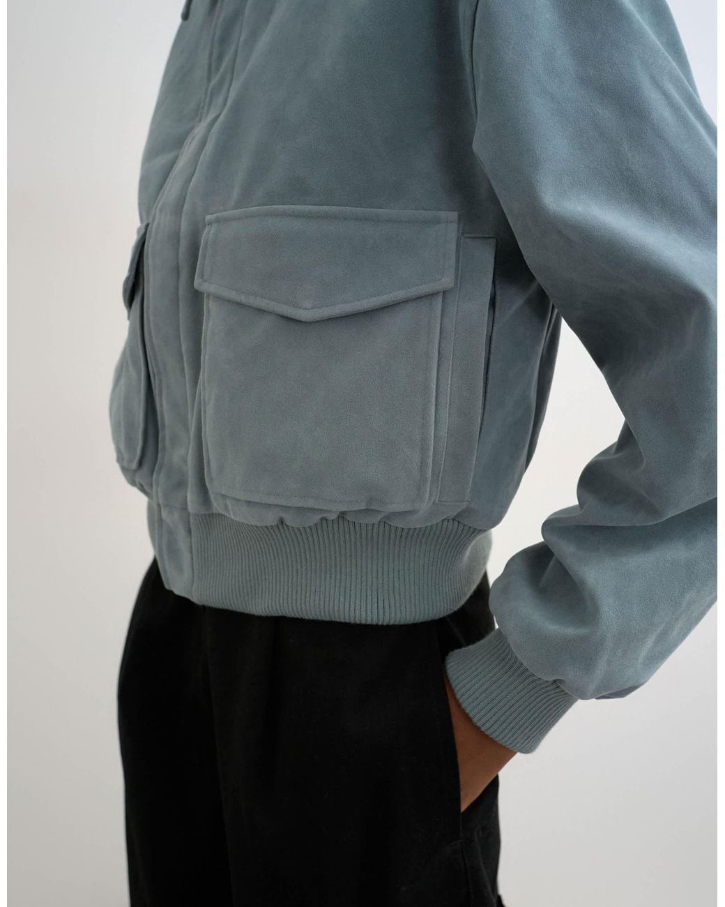 TOPSHOP Blue Faux Suede Zip Through Jacket With Patch Pockets