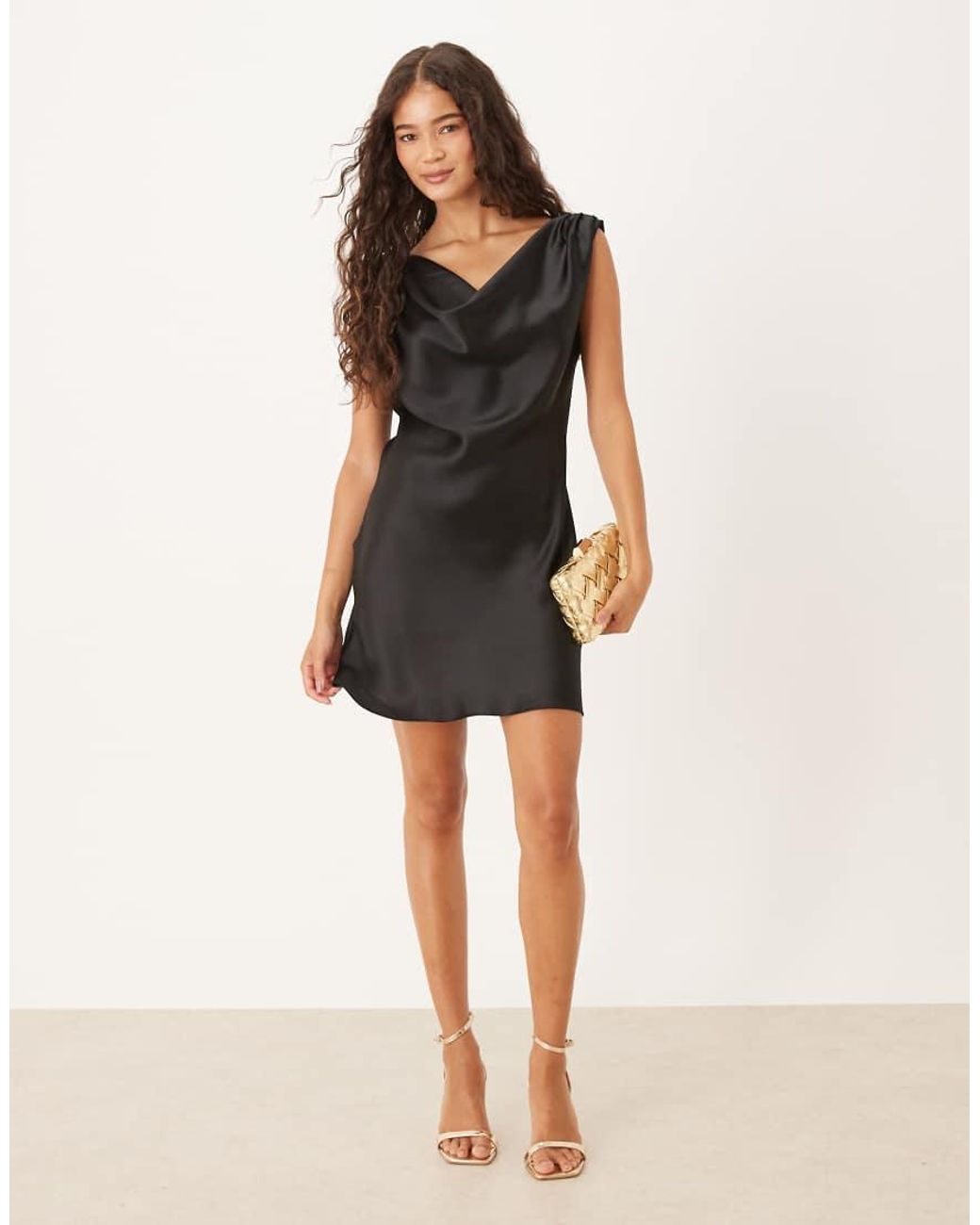 ASOS Black Satin Drape One Shoulder Mini Dress