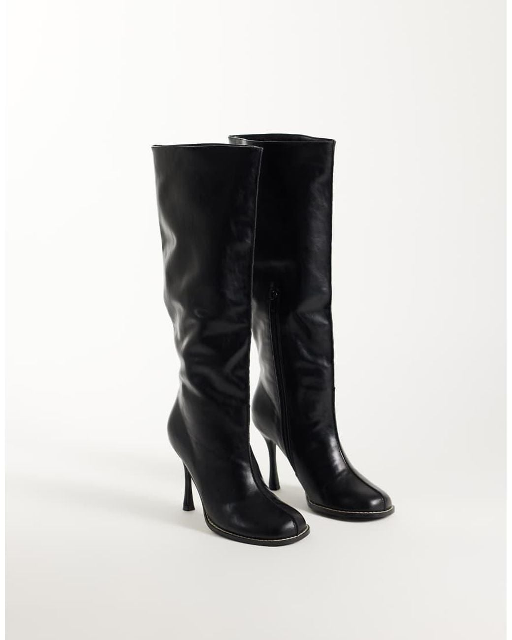 Public Desire Black Tokyo Round Toe Heeled Knee Boots