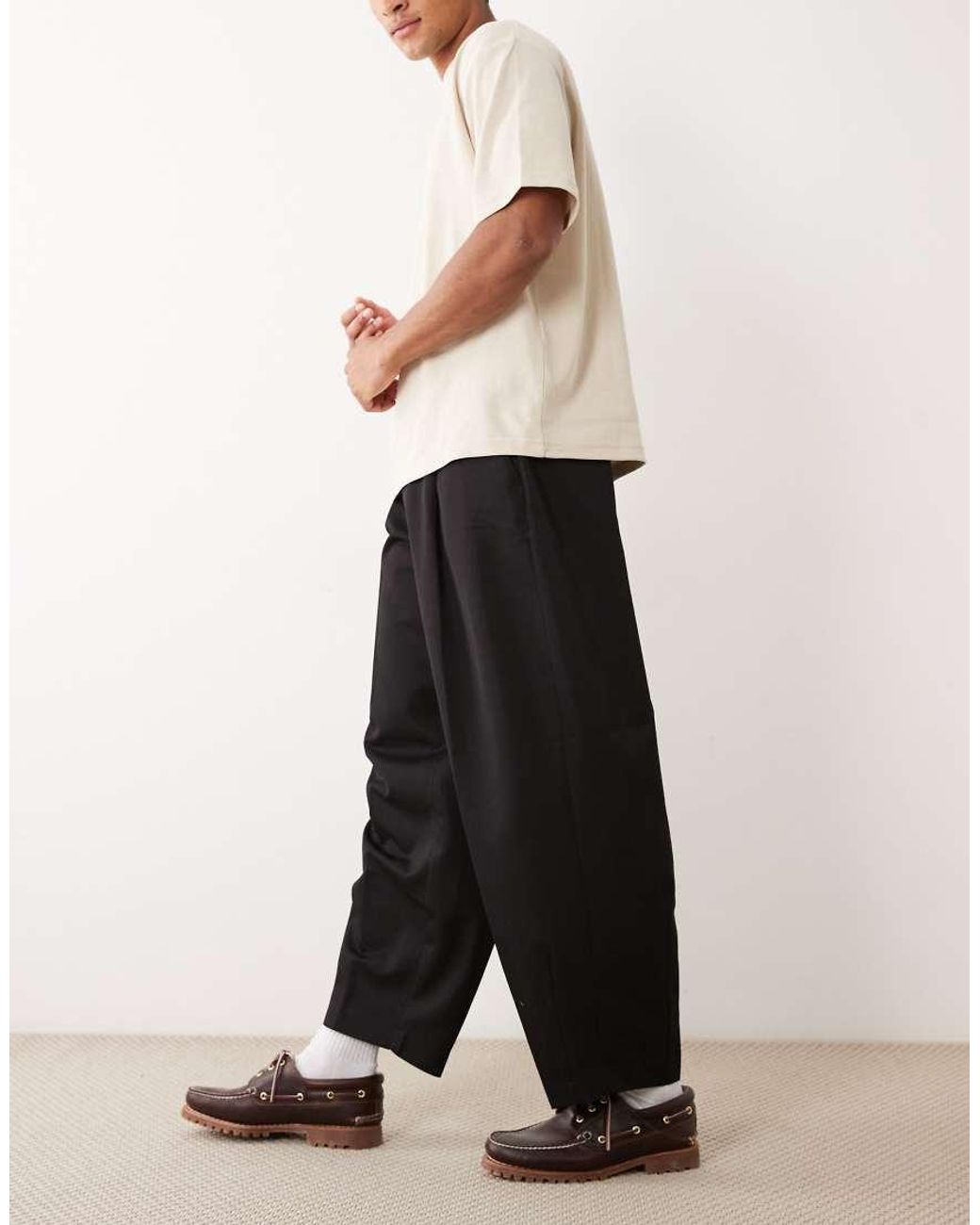 ASOS Black Tailored Pleated Wide Barrel Leg Trousers for men