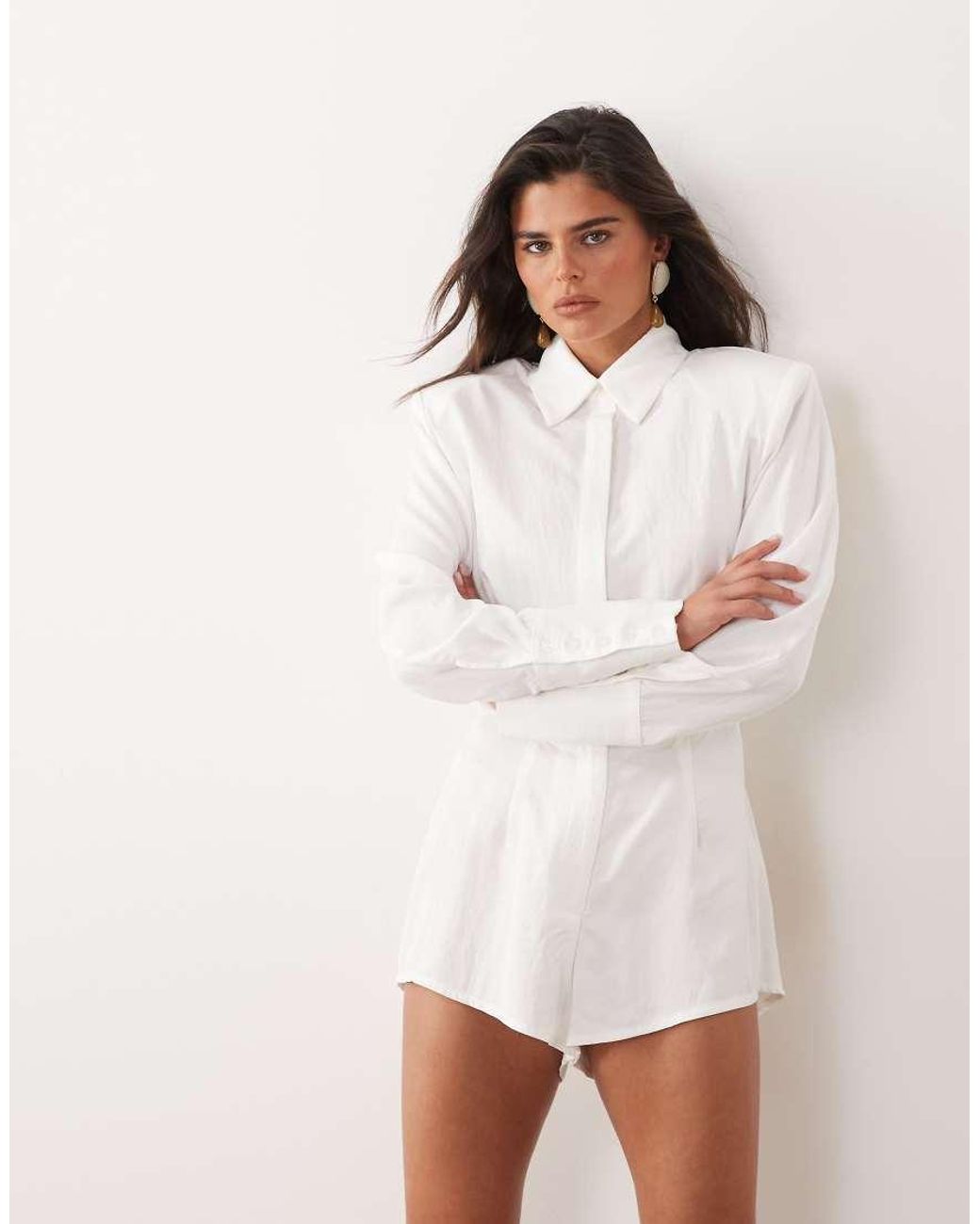 Noughts & Kisses Natural Cotton Rich Shoulder Pad Detail Cinch Waist Playsuit